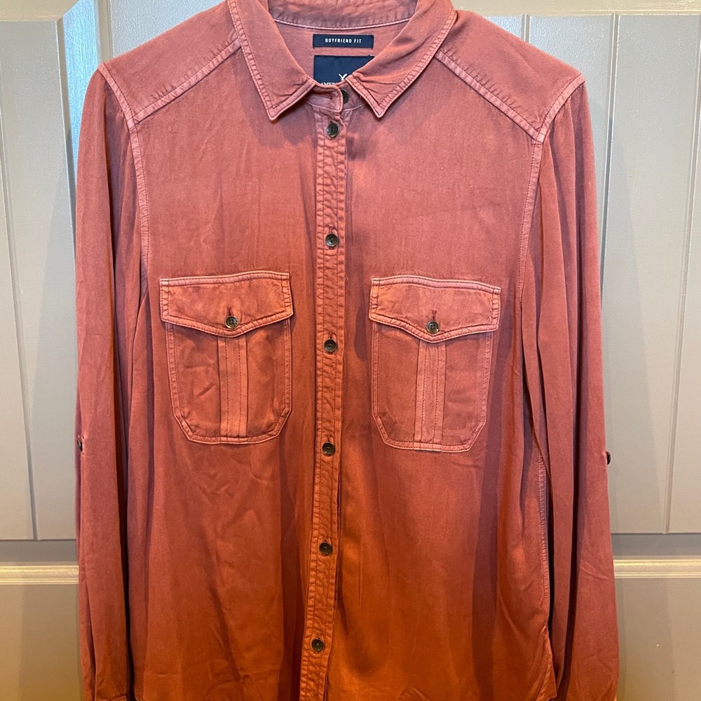Burnt orange button up flannel shirt